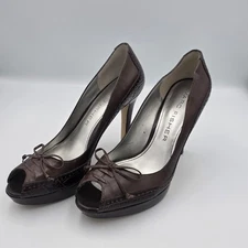 Marc Fisher Women Brown Peep Toe Bow Stiletto 7M Heels Platform Dress Shoes