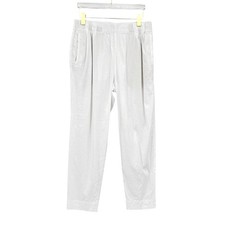 Vince M White Linen Blend Straight Leg Pull On Pleated Ankle Cropped Summer Pant