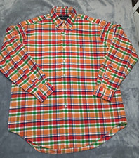Ralph Lauren Classic Fit Plaid Button Down Shirt Men's L Orange Multi Color Polo