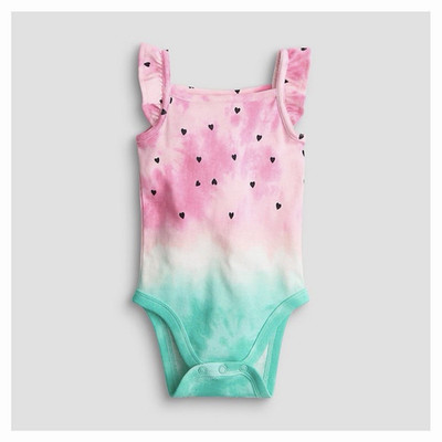 Jumping Beans Baby Girls 3-6M Pink/Green Watermelon Heart Ruffle Snap Bodysuit
