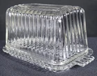 Vintage Anchor Hocking One Pound Ribbed Glass Covered Butter Dish