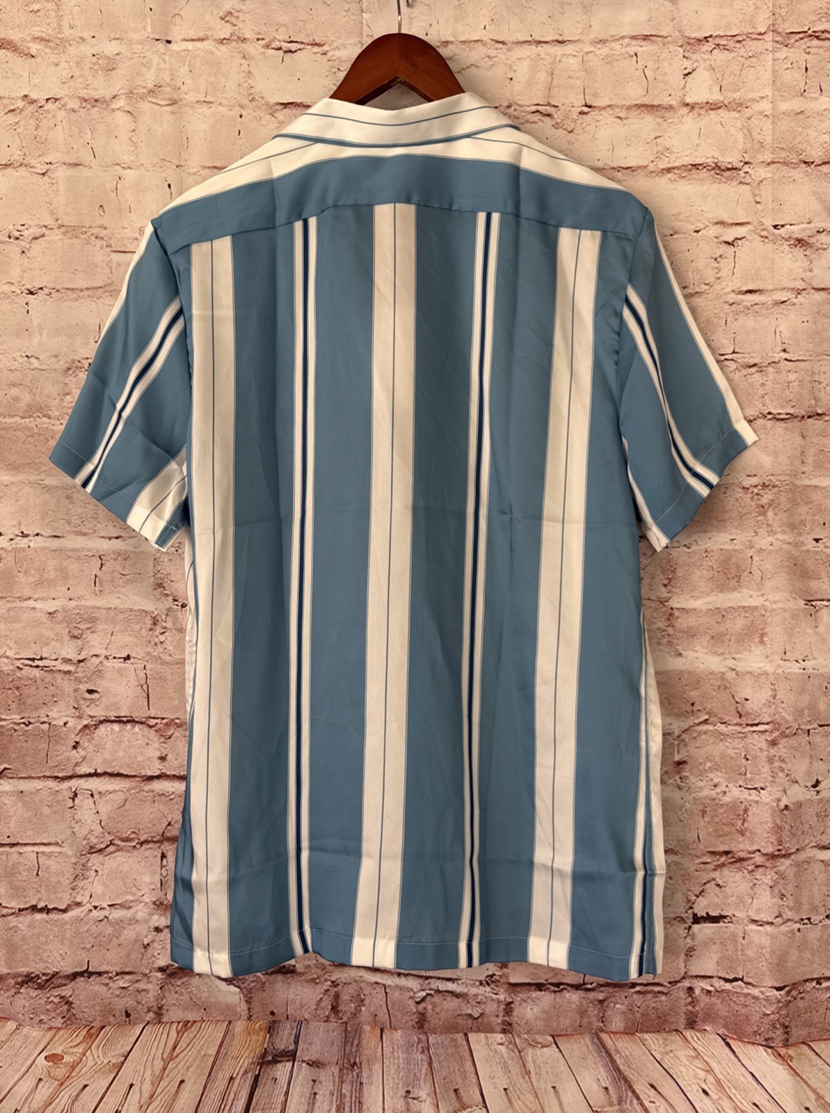 NWT Reiss Monroe Striped Cuban Collar Shirt - White / Blue - Large image 7