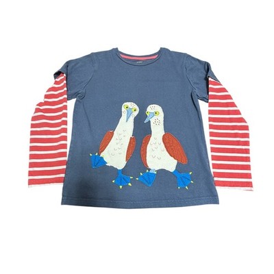 Mini Boden Kids Blue Footed Booby Bird Applique Long Sleeve T-Shirt Size 9-10Y