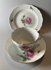 Meissen Pink Rose Trio - Cup, Saucer  Dessert Plate, MINT CONDITION. Circa 1951