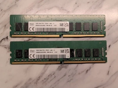 RAM de escritorio SK Hynix 16 GB 2RX8 PC4-2933Y-UB2-11 ECC HMA82GU6DJR8N-WM (lote de 2) Foto 1 de 2