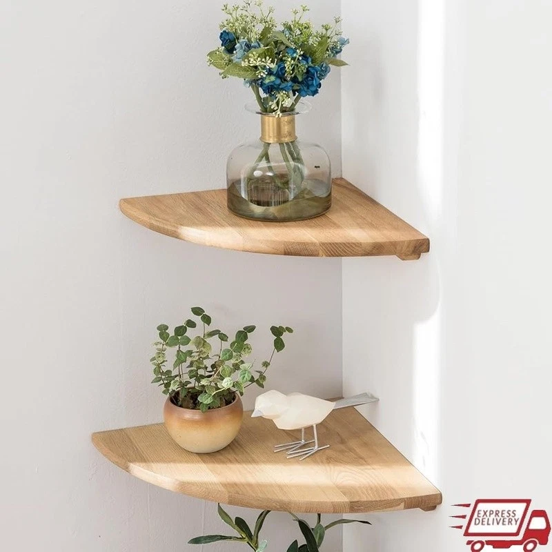 Solid Wood Corner Shelf Wall Mounted Storage Living Room Bedroom Kitchen Decor