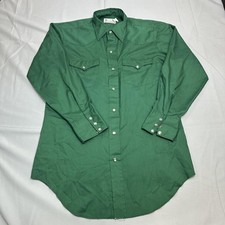 Vintage H Bar C Shirt Mens Large Green Western Pearl Snap Ranchwear Cowboy USA