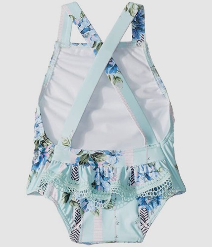 $75 Seafolly Kids Girls Blue Floral Tank One Piece Swimsuit Swimwear Size AUS 7 - Picture 2 of 3
