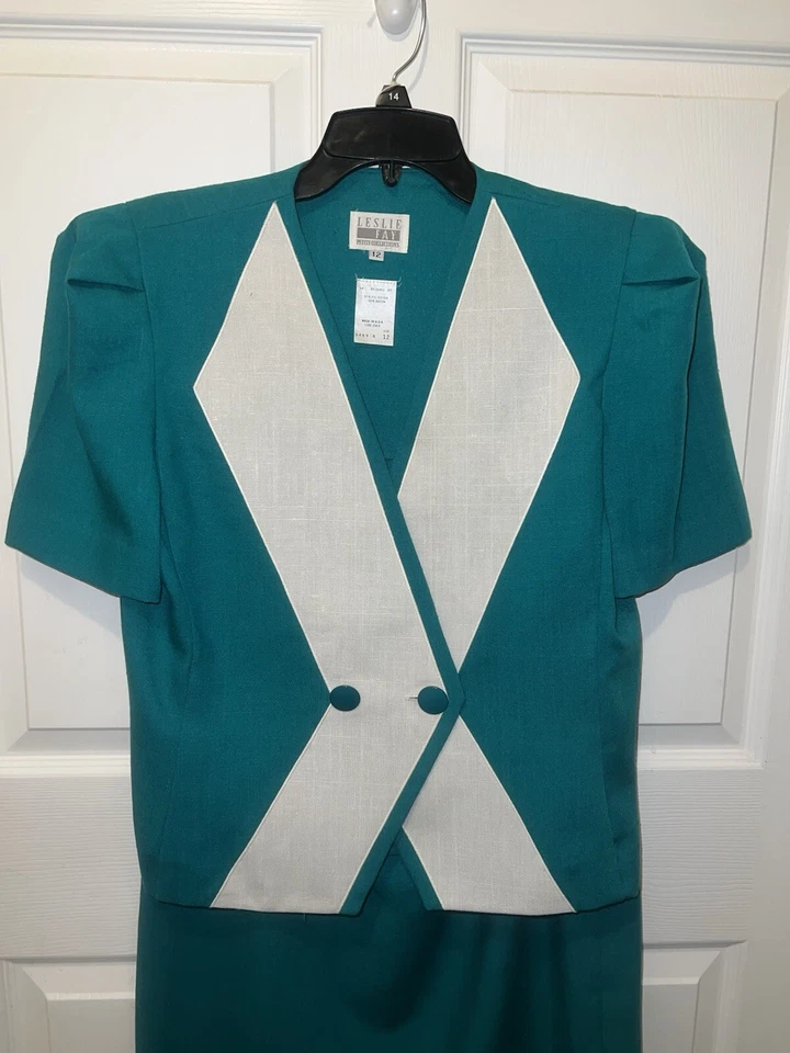 Traje Falda Leslie Fay Vintage Talla 12 Verde Pequeño Foto 2 de 4
