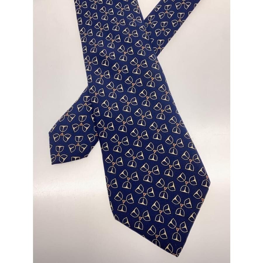 HERMES Neck tie Silk Navy Blue Logo japan seller N0109 47