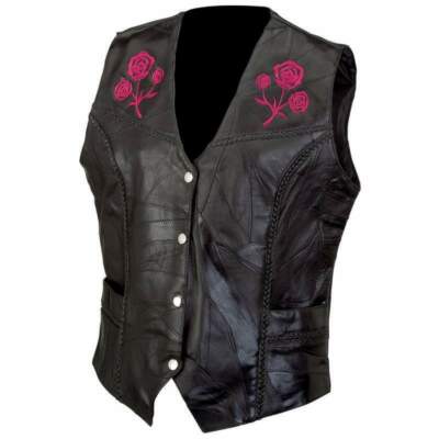 Live Ride Rock Buffalo Leather Motorcycle Vest Rose Size Small 