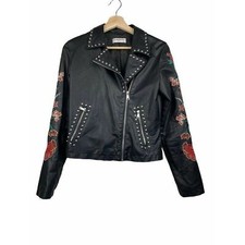 Glamorous Womens Moto Jacket Embroidered S
