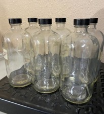 Plain Glass 500mL Round Narrow Mouth Media Storage Bottle W/Screw Cap LOT OF SIX