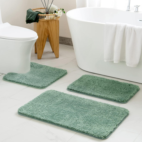 Bathroom Rugs Sets 3 Piece Including U Shaped Toilet Rug - Soft Absorbent Bath M
