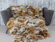Luxury gold fox fur blanket throw. Real fur blanket