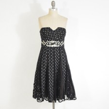 Lithe Dress 2 Black Dainty Floral Embroidered Cotton Strapless Fit & Flare