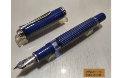Pelikan Souverän M815 Metal Striped Blue Fountain Pen 18K EF