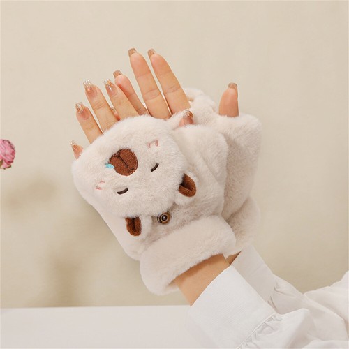 Thermal Winter Flip Top Fingerless Mittens Plush Convertible Women Warm Gloves - Picture 14 of 15