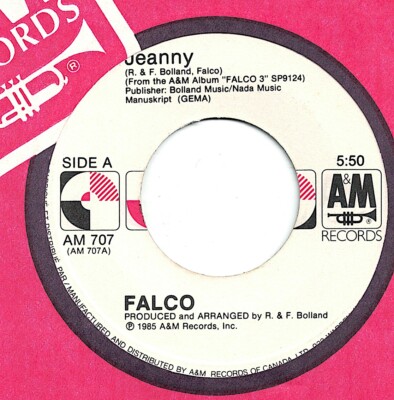 CANADA 1986 ELECTRONIC SYNTH-POP 45 RPM FALCO : JEANNY + MANNER DES WESTENS