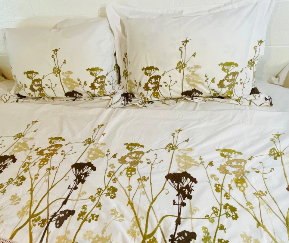 Margaret Muir Embroidered Duvet Cover/Pillow Shams 100% Cotton Gold Green Brown - Image 2 of 4