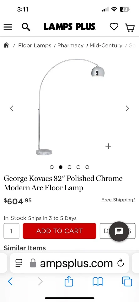 Lámpara de Pie Arco Base Mármol George Kovacs Cromo Pulido Caja Abierta Artículo-$600+Lista Foto 4 de 4