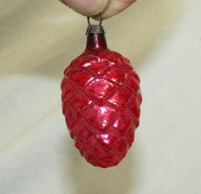 Germany Antique Bumpy Pink Glass Feather Tree Pinecone Christmas Ornament 1930's