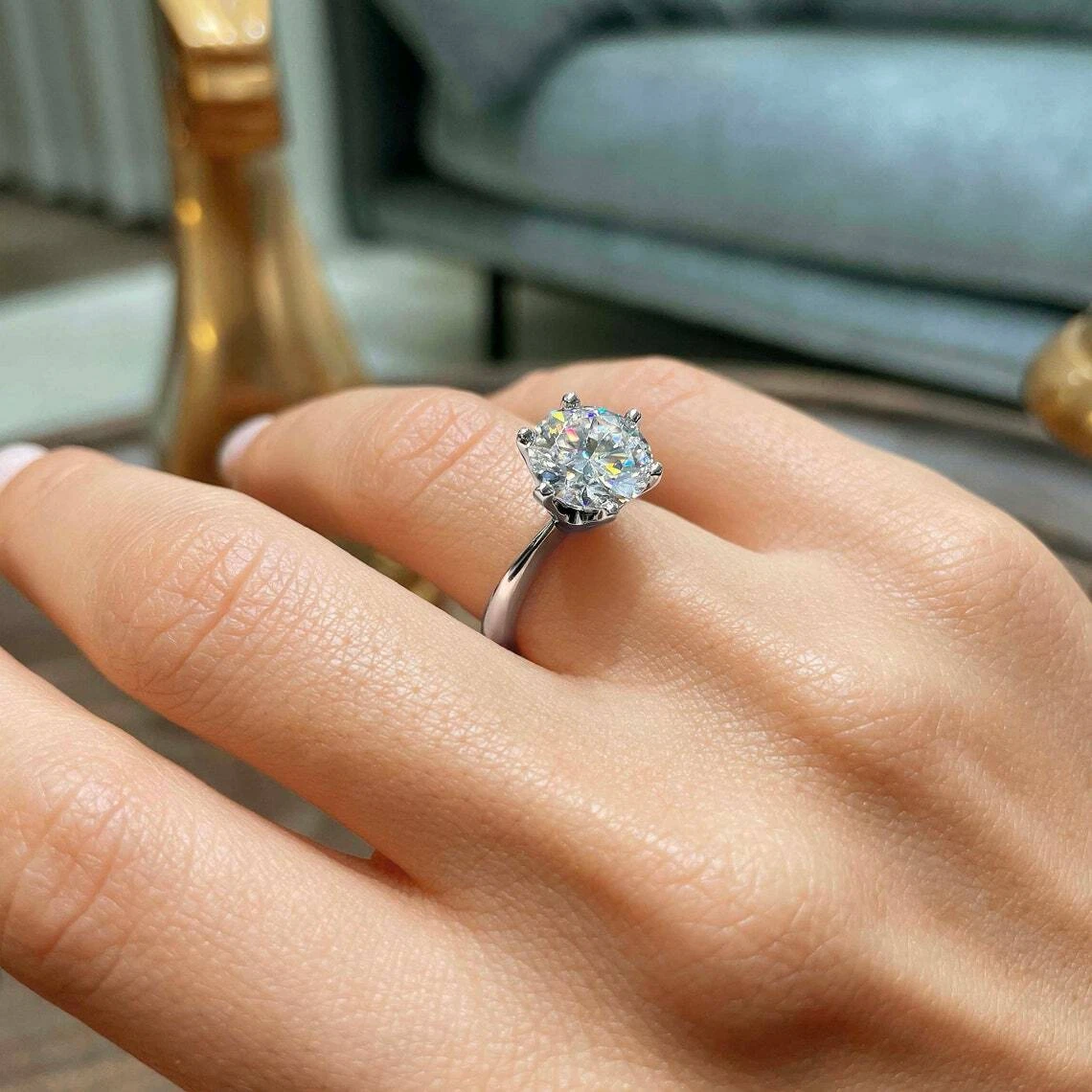 4 Ct Round Cut Simulated Solitaire Engagement Ring 14K White Gold Finish