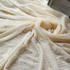 Jacquard Tulle Daisy Embroidery Floral Chiffon Fabric Dot Cloth Sew Material