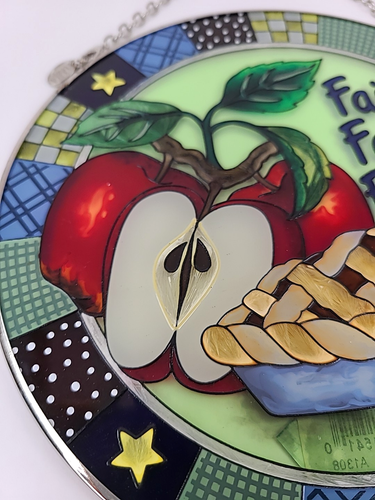 Stained Glass suncatcher window hanging American quilt apple pie country New - Afbeelding 6 van 7