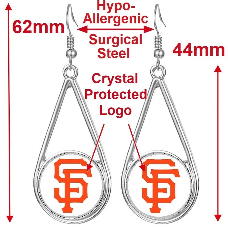 Brincos pendurados femininos San Francisco Giants prata gota com presente Pkg D29 - Imagem 2 de 4