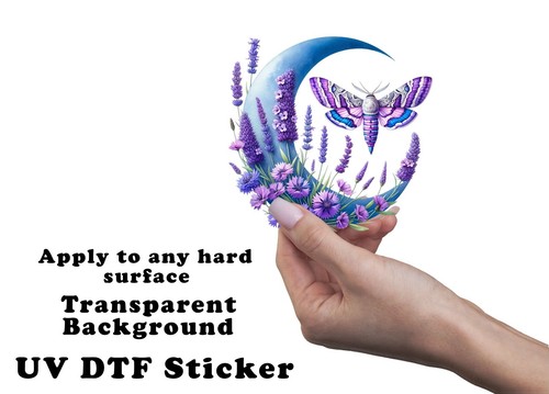 Lavender Moon and Moth UV DTF Transparent Sticker / Decal - Picture 3 of 6