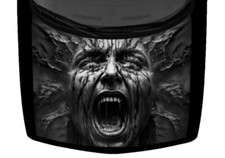 Yelling Screaming Face Horror Metal Hood Wrap Vinyl Decal Graphic Car Truck Grey