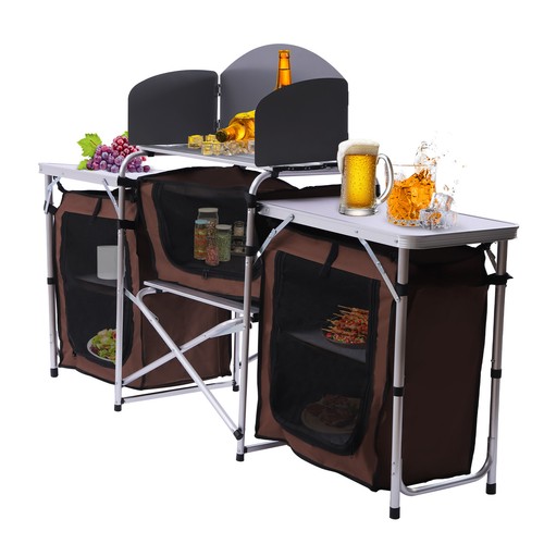 Folding Camping Table Outdoor Picnic Cabinet Table Portable Cooking Storage New - 第 16/18 張圖片
