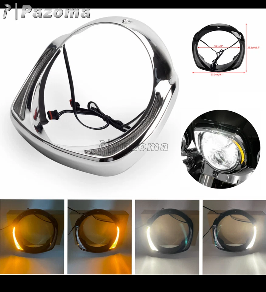 Anillo de ajuste de faros cromado con luces LED para Harley Electra Street Glide 2014-22 Foto 2 de 4