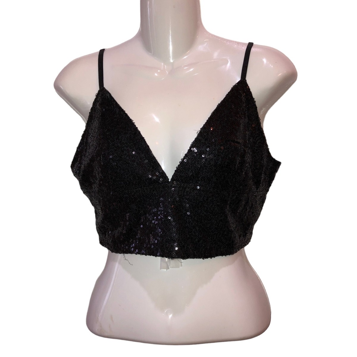 H&M Divided Women Medium Black Sequins Spaghetti Strap V