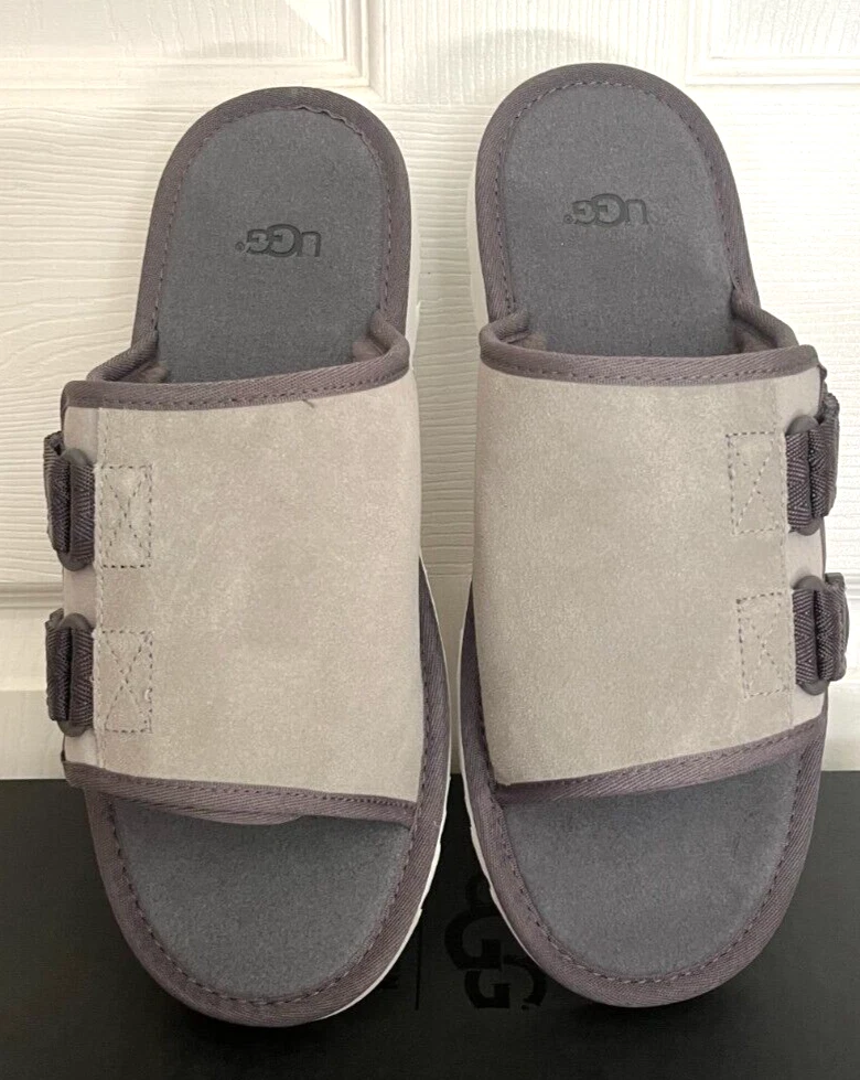 Sandali comodi da uomo nuovi con scatola UGG Dune Slide ciabatte grigio foca taglia 9 US