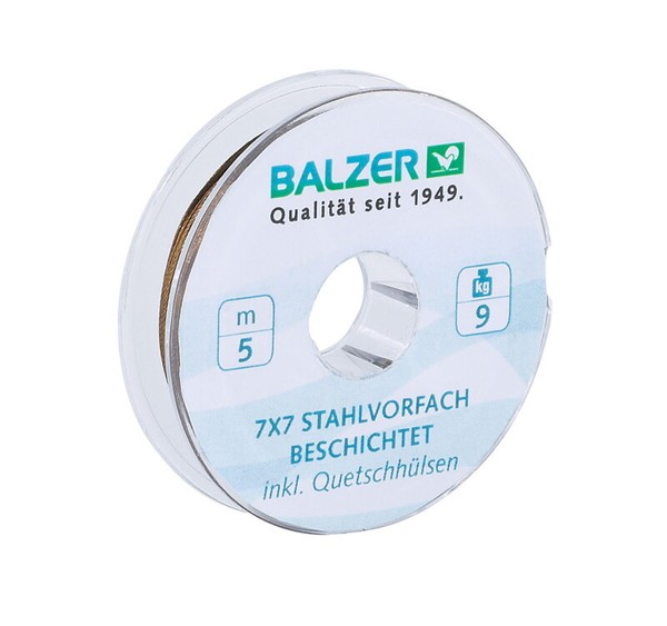 Balzer 7X7 Niroflex 5M Spule Stahlvorfach Beschichtet 9Kg + KlemmhüLsen-image