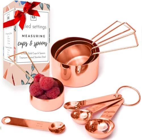 8 Pcs Copper Plated Measuring Cups and Spoons Set for Baking Cooking