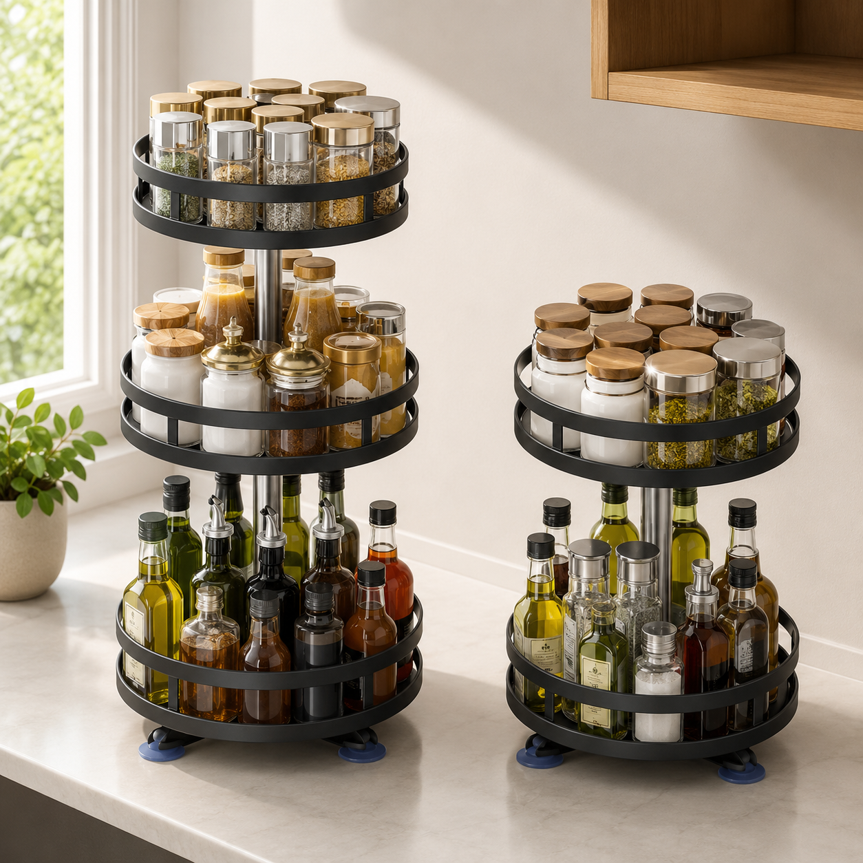 Rotating Spice Rack Non-Skid Kitchen Organizer