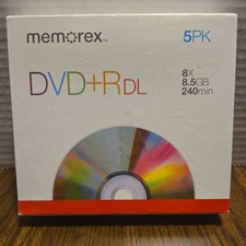 Memorex DVD R DL Dual Layer 5 Pack DVD RDL 8x 8.5 GB 240 min NEW, SEALED