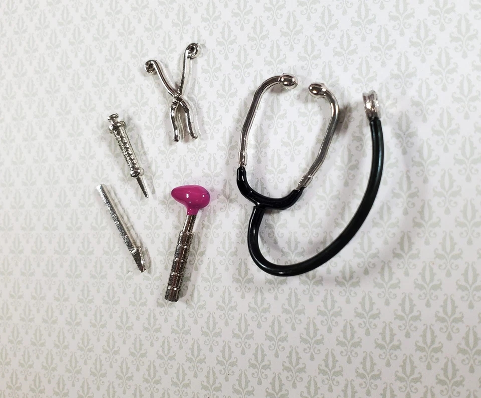 Dollhouse Tiny Medical Surgical Instruments 5 Pieces Metal Miniatures 1:12 Scale - Image 2 of 3