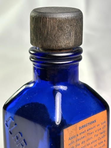 COBALT BLUE 1920S PAPER LABEL INK TYPE CLEAN BOTTLE W STOPPER CLAROTYPE NEW YORK - Picture 19 of 20