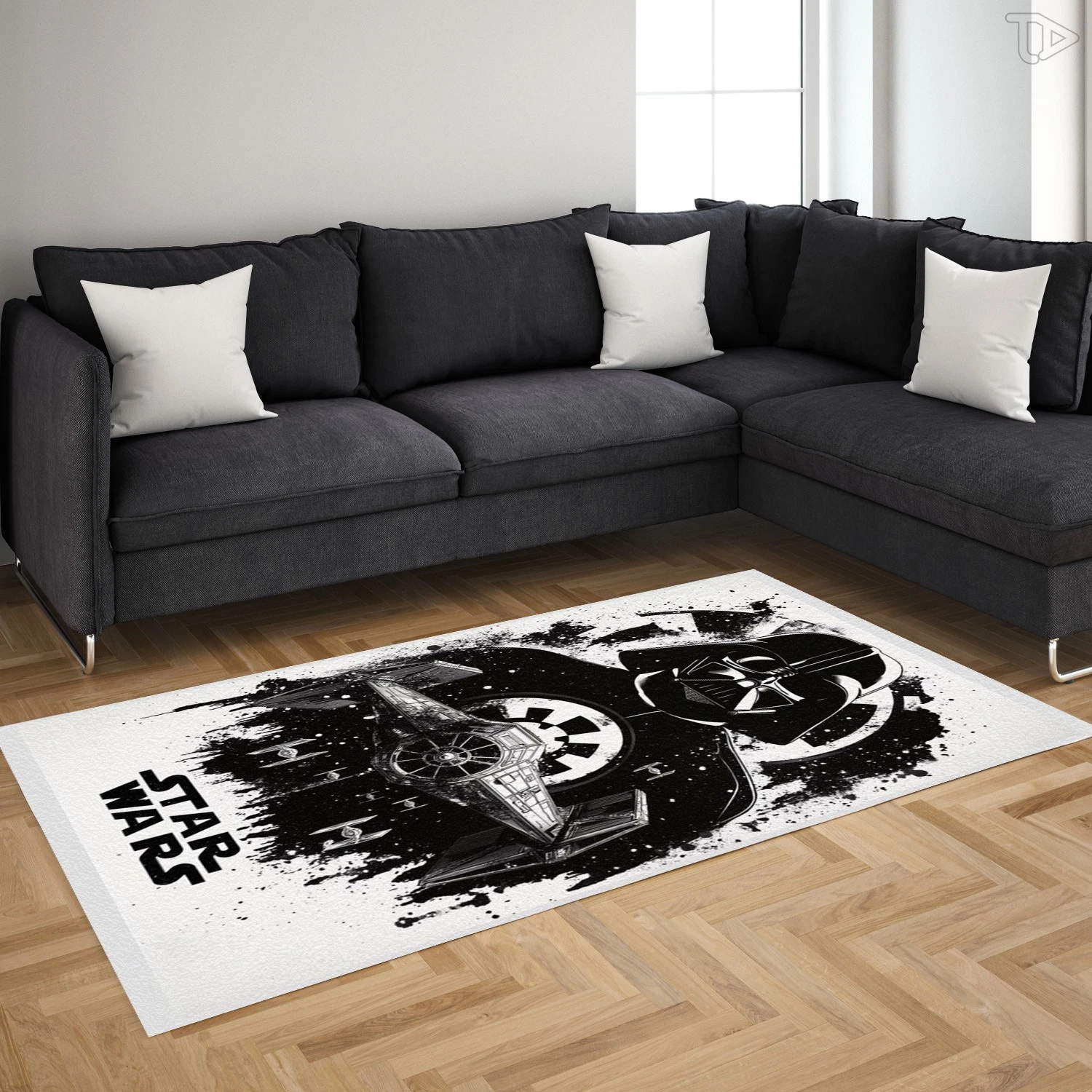 Ink Splatter Dark Lord Rug - Artistic TIE Fighter Silhouette Space Carpet