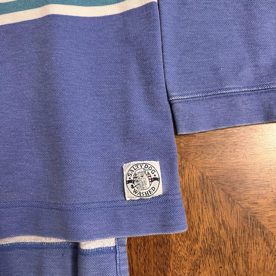 GANT Salty Dog Washed Rugby Shirt Large Blue Green Stripe - Image 2 of 4