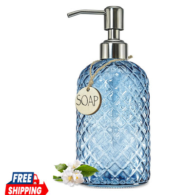 18Oz Gem Patterned Glass Soap Dispenser for Kitchen and Bathroom | Refillable
