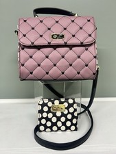 Luv Betsey Johnson Pink Quilted Purse Crossbody Bag & Wallet Heart Polka Dot