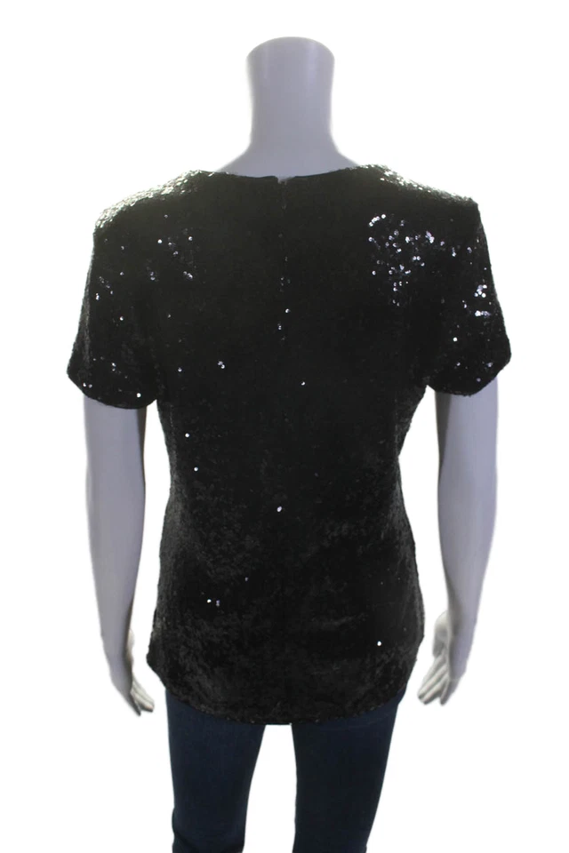 Blusa Top Bailey 44 Mujer Negra Lentejuelas Cremallera Espalda Cuello Redondo Manga Corta Talla L Foto 3 de 4
