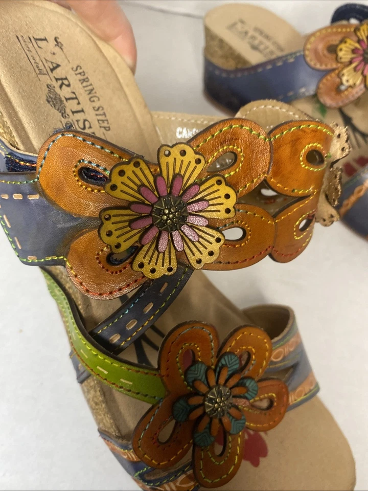 L'Artiste Spring Step Carswan Leather Wedge Sandals Womens SZ 42 US 11 Floral - Image 4 of 4