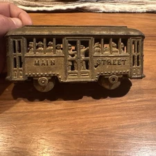 Vintage AC Williams Cast Iron MAIN STREET TROLLY CAR ~ 1920s Savings Bank ~ Gold