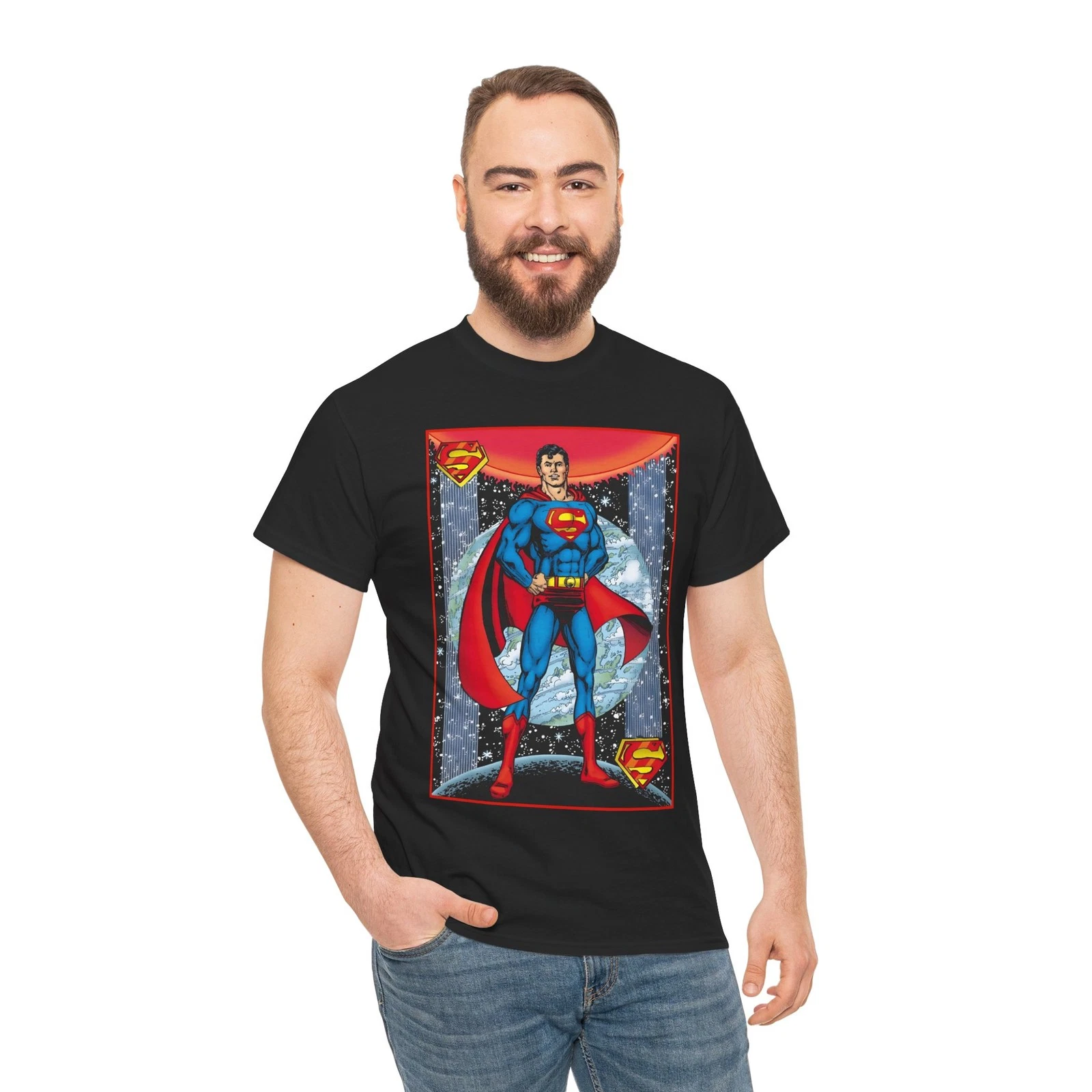 Superman T-Shirt - George Perez Justice League Postcard Art - DC Comics - 1980s